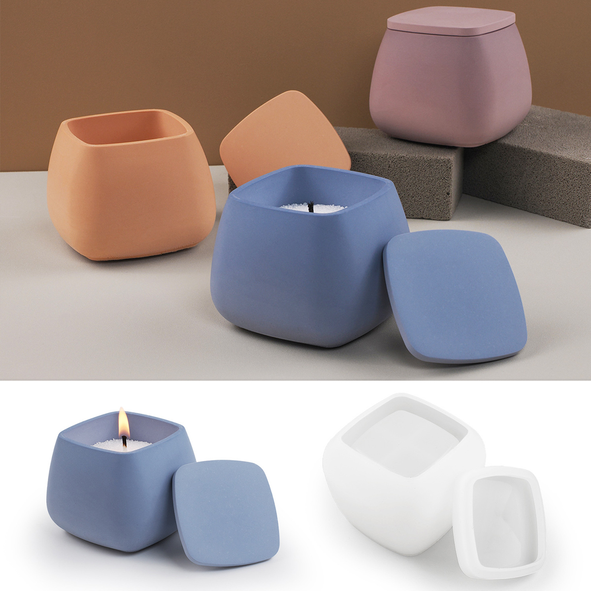 Kraft Box Candle - Tarro de vela cuadrado, molde de