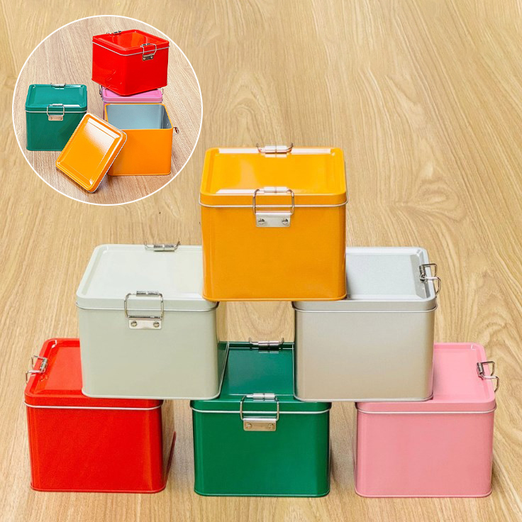 Tin Container Lid - Caja de hojalata cuadrada para galletas